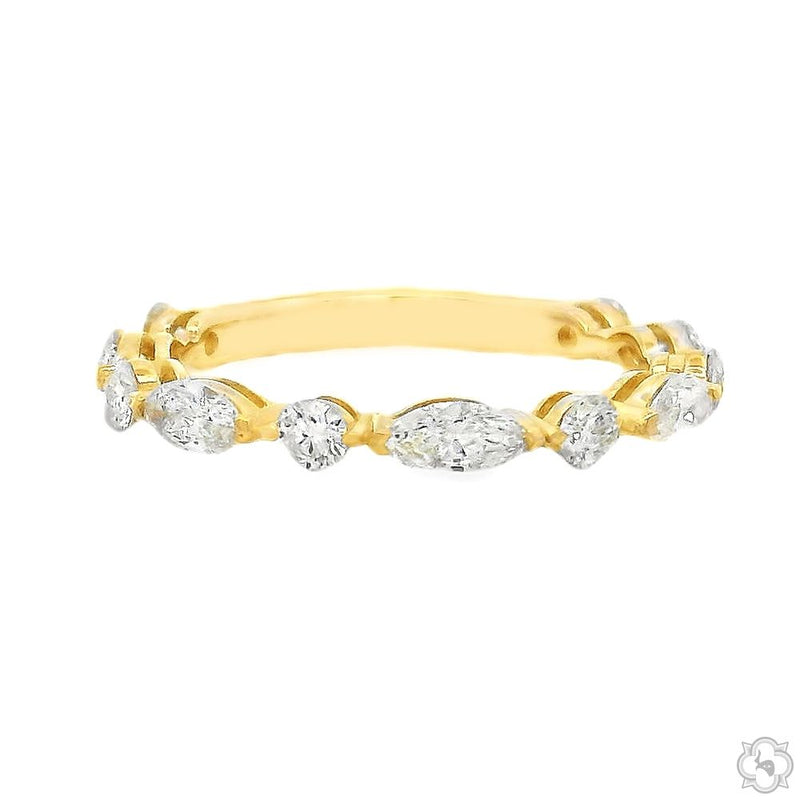 Yellow gold band with alternating marquise and round diamonds, 2.5mm wide