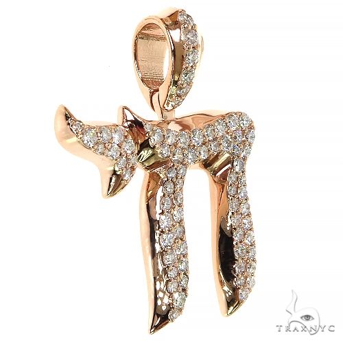 14K Gold Medium Jewish Chai Diamond Pendant, photo 2 of 8