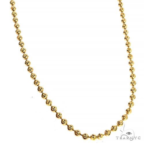 Moon cut chain in 10k solid yellow gold – 26-inch length, 1.8mm faceted bead links, flat lay view