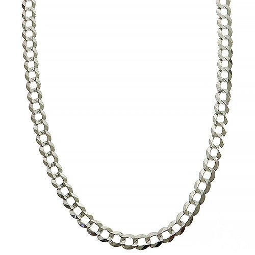 Mens 14k solid white gold curb chain, 3.6mm width, 24 inches, flat interlocked links – front view