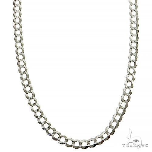 Mens 14k solid white gold curb chain, 3.6mm width, 24 inches, flat interlocked links – front view