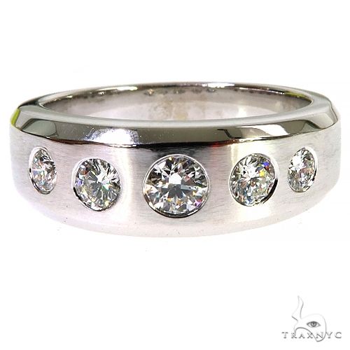 White gold men's wedding band with five round diamonds set in a row