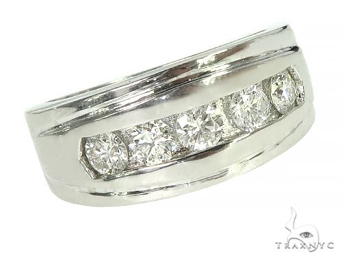 Men’s white gold wedding band with five channel-set diamonds, polished finish