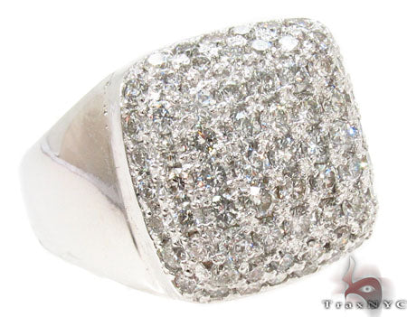 Men's white gold ring with a square pave diamond cluster top