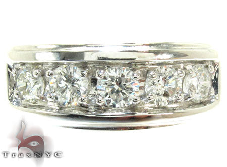 Mens Five Stone Prong Set 14K White Gold Wedding Ring, photo 2 of 7