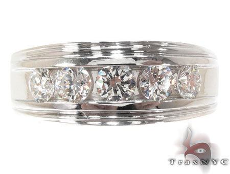 White gold men's channel ring with five round diamonds and polished edges
