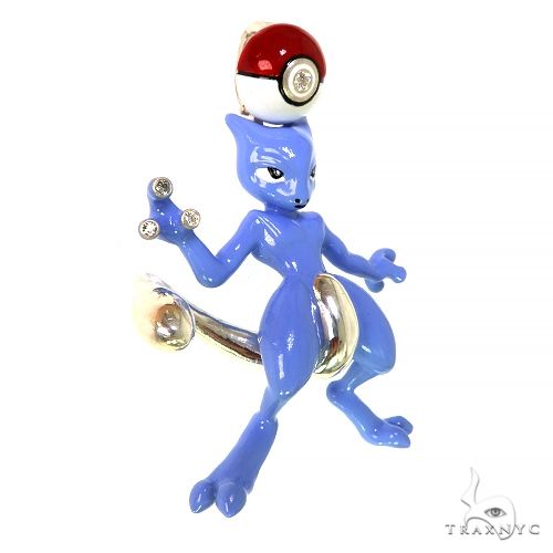 Blue MewTwo character pendant with silver accents and Poké Ball charm above