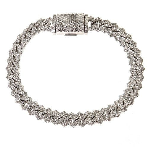 White gold Miami Cuban bracelet encrusted with diamonds, secure box clasp closure