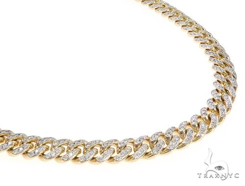 Miami Cuban diamond chain in 14k yellow gold, 8.7mm pave-set links, front-facing flat lay