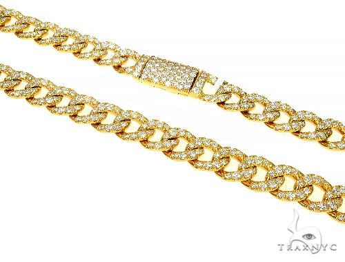24-inch yellow gold Cuban curb chain with 8mm diamond iced links for men