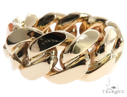Yellow 9.5mm Miami Cuban link ring with polished, thick interlocking links