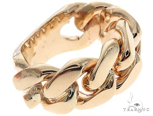 Mens 10mm Miami Cuban link ring in gold-tone – flat Cuban pattern links shown from above