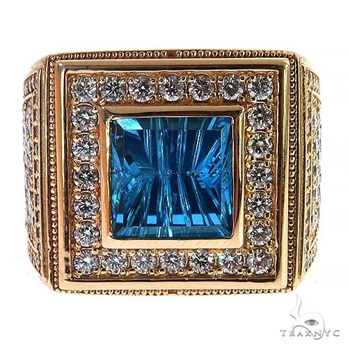 14K Gold Millennium Cut Blue Topaz Diamond Ring, photo 2 of 6
