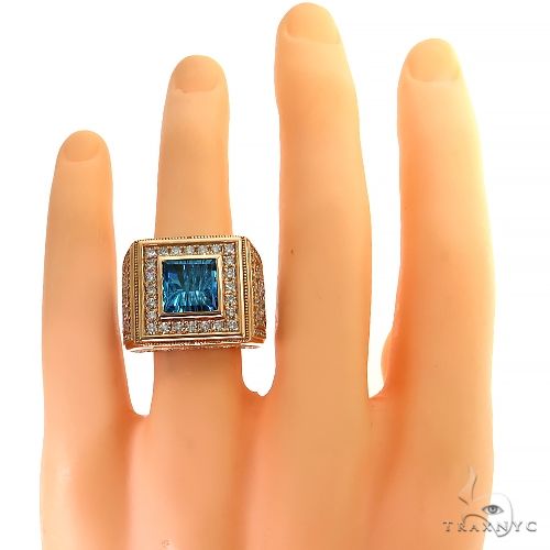 14K Gold Millennium Cut Blue Topaz Diamond Ring, photo 6 of 6