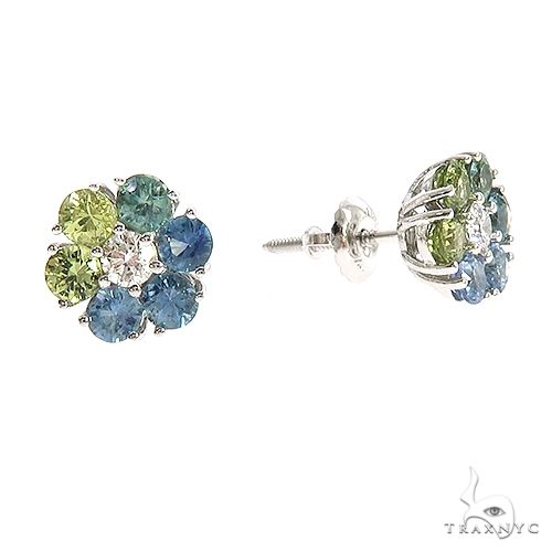 14K Gold Mini Earth Sapphire Flower Earrings, photo 2 of 3