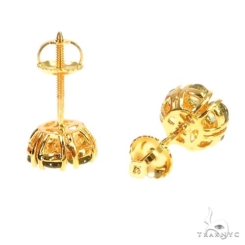 14K Gold Olive Bloom Sapphire Diamond Flower Earrings, photo 3 of 5