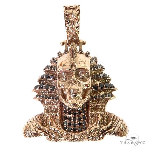 Rose gold Mini Mummified Zombie Skeleton Pharaoh pendant with black diamond accents