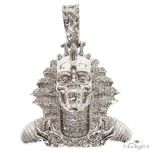 White gold mini mummified zombie skeleton pharaoh pendant with diamond accents