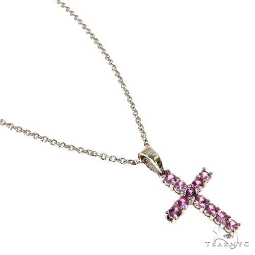 14K Rose Gold Mini Pink Sapphire Cross Set, view 2