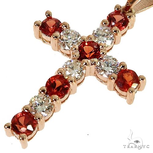14K Gold Mini Red Sapphire Diamond Cross, photo 3 of 6