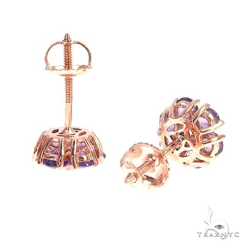 14K Gold Violet Bloom Sapphire Diamond Flower Earrings, photo 3 of 3