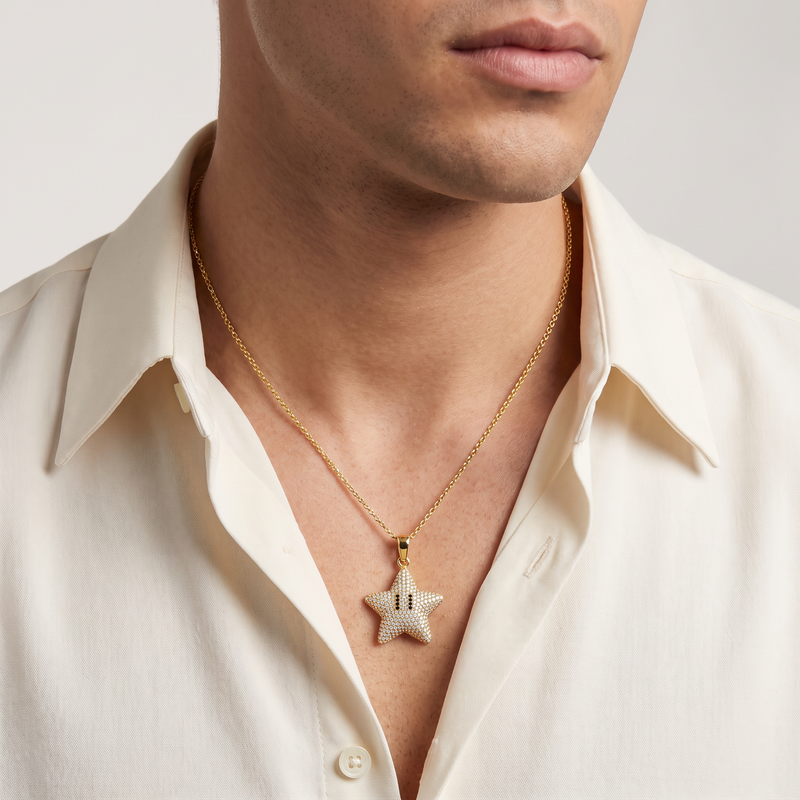 Mini Mario Star Diamond Pendant in 14K gold, view 10