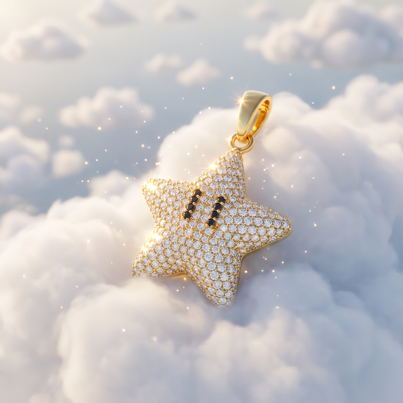 Mini Mario Star Diamond Pendant in 14K gold, view 11