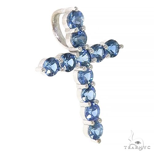 14K Gold Ocean Blue Sapphire Cross, photo 2 of 6