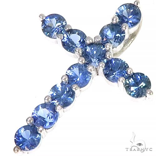 14K Gold Ocean Blue Sapphire Cross, photo 3 of 6