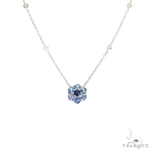 14K Yellow Gold Ocean Blue Sapphire Flower Necklace
