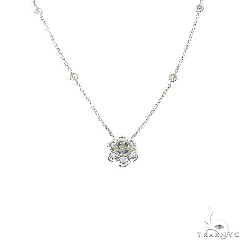 14K Yellow Gold Ocean Blue Sapphire Flower Necklace, view 5