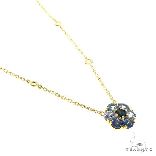 14K Gold Ocean Blue Sapphire Flower Necklace, photo 2 of 6