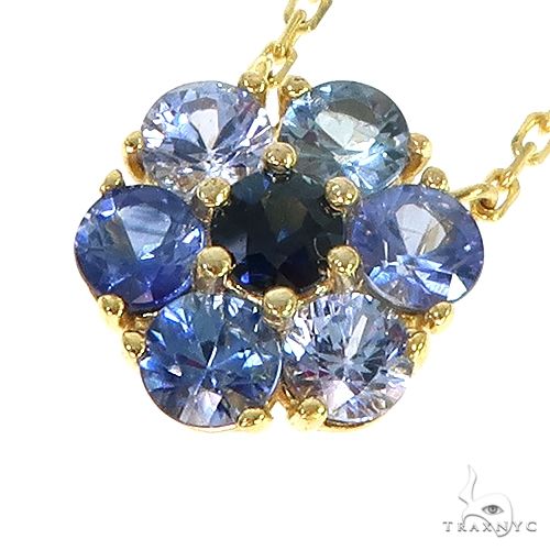 14K Gold Ocean Blue Sapphire Flower Necklace, photo 3 of 6