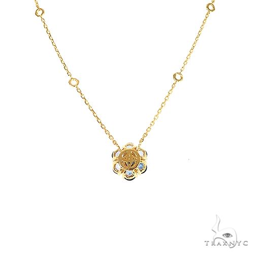 14K Gold Ocean Blue Sapphire Flower Necklace, photo 4 of 6