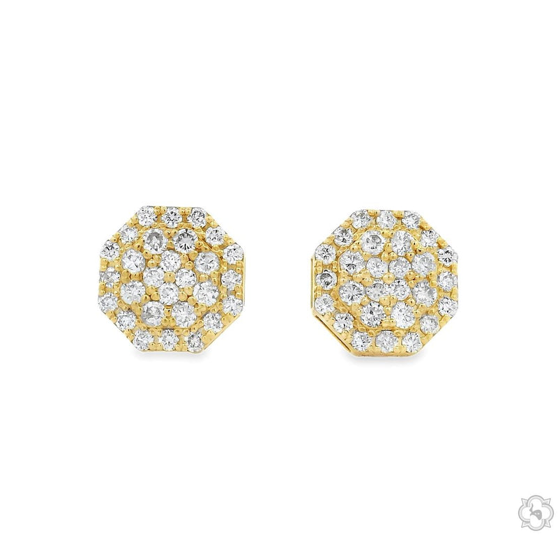 Yellow gold octagonal cluster earrings with multiple sparkling diamonds