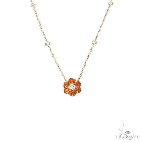 Yellow gold necklace with orange sapphire and diamond flower pendant