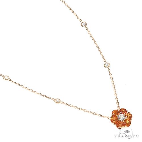 14K Gold Orange Sapphire Diamond Flower Necklace, photo 2 of 6