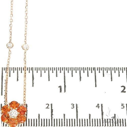 14K Gold Orange Sapphire Diamond Flower Necklace, photo 6 of 6