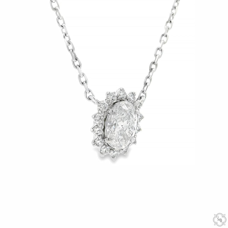 18K Gold Oval Halo Lab-Grown Diamond Necklace, photo 2 of 7
