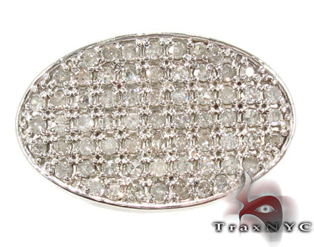 Silver men's ring with oval face set with multiple small diamonds in grid pattern