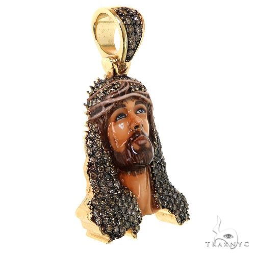 10K Gold Passion Champagne Diamond Jesus Head, photo 2 of 7