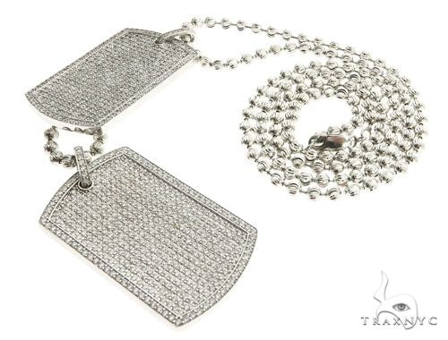 Pave Diamond Double Dog Tag Pendants Moon Cut Chain Set 63994 - Image 1