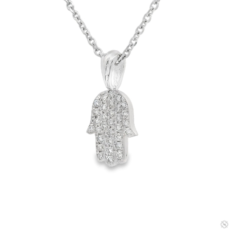 14K Gold Pave Diamond Hamsa Pendant Set, Small, view 3