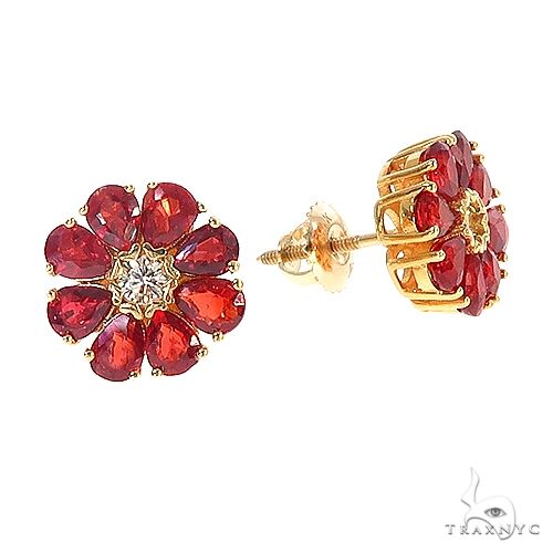 14K Gold Pear Shape Red Sapphire Earrings, photo 2 of 4