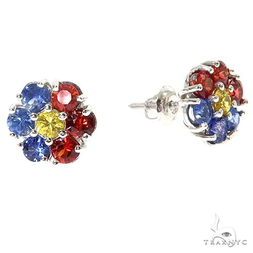 14K Gold Philippines Flag Sapphire Flower Earrings, view 2