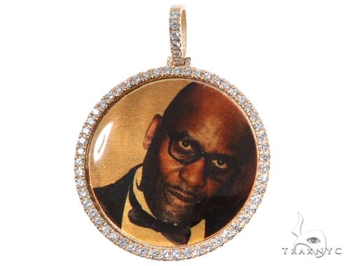 14K yellow gold round photo pendant with diamond halo and personalized image centerpiece