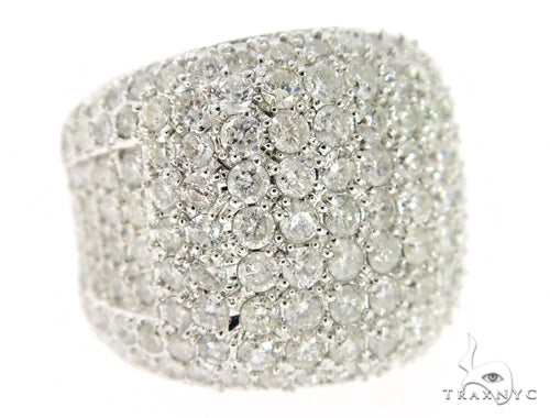 Wide men's white gold Pilot ring with multiple rows of small round diamonds