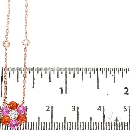 14K Gold Pink Orange Sapphire Diamond Flower Necklace, photo 6 of 6