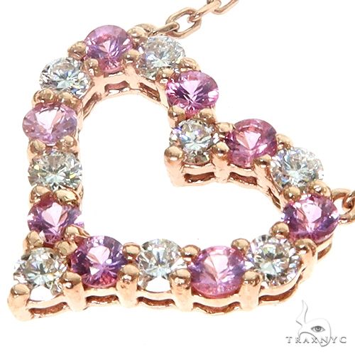 14K Gold Pink Sapphire Diamond Heart Necklace, photo 3 of 5