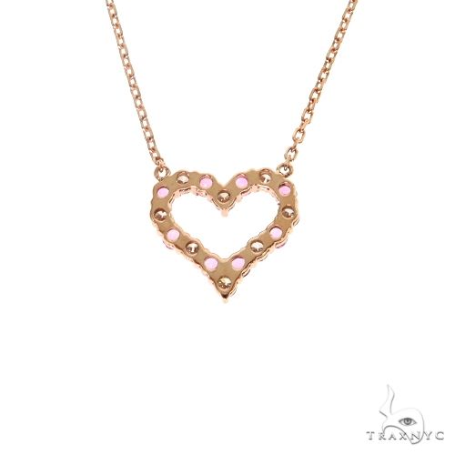 14K Gold Pink Sapphire Diamond Heart Necklace, photo 4 of 5